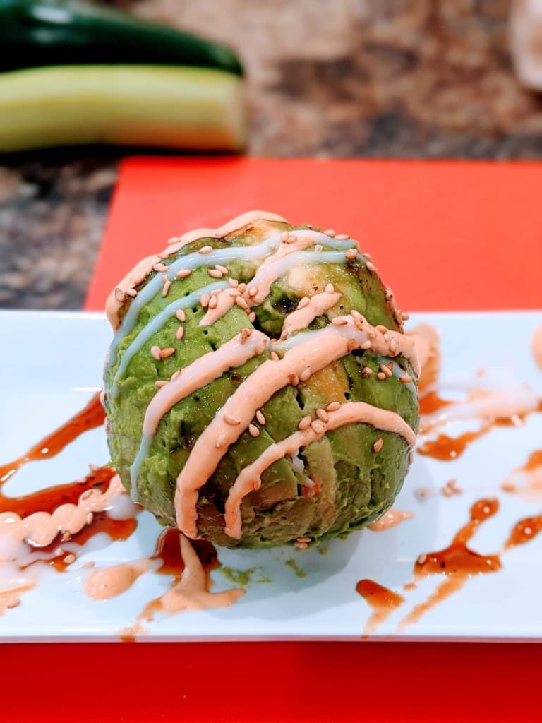 Avocado sushi roll close-up
