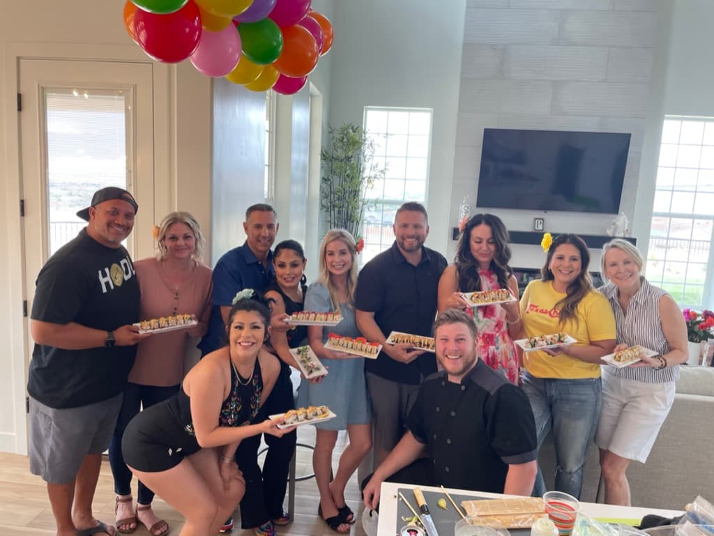 Action shot of sushi rolling in progress